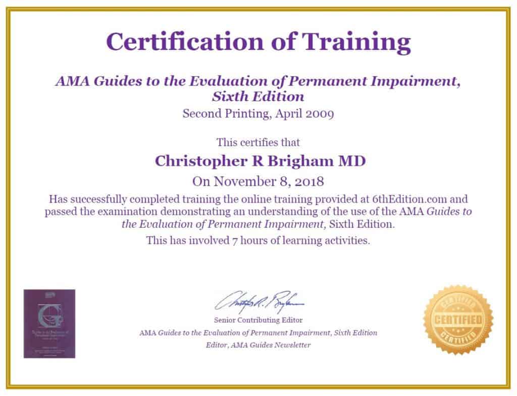 AMA Guides Sixth Edition Certification of Training Impairment com