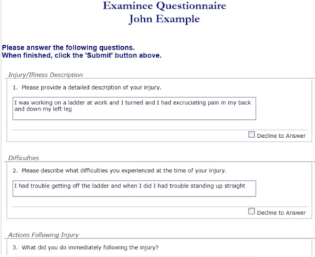 screenshot: online medical history system